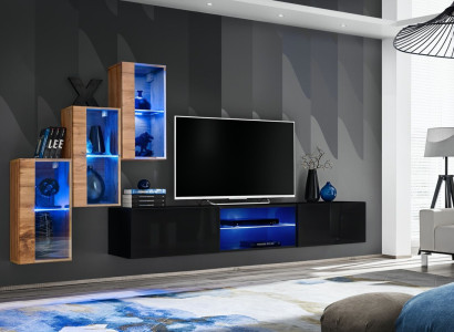 Komplett Designer Modern Wohnwand Wand Regale TV-Ständer 3x Wandschrank